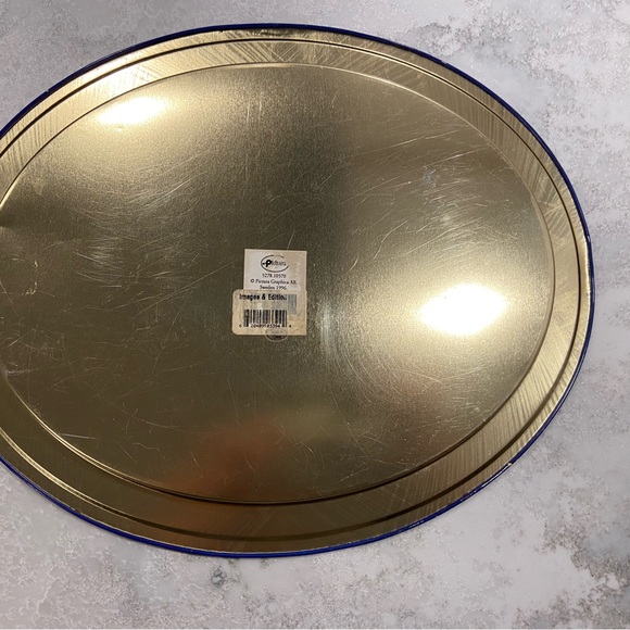 Christmas tray angels tin blue white reflective gold oval adorable - Picture 5 of 9